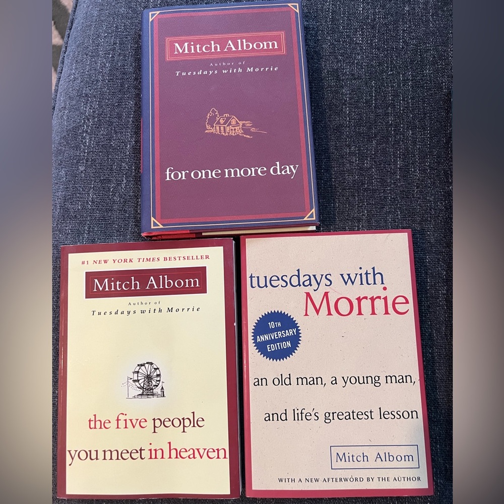 1 Autographed/3 Mitch Albom Books. NEW. For One More, Five People and Tuesdays